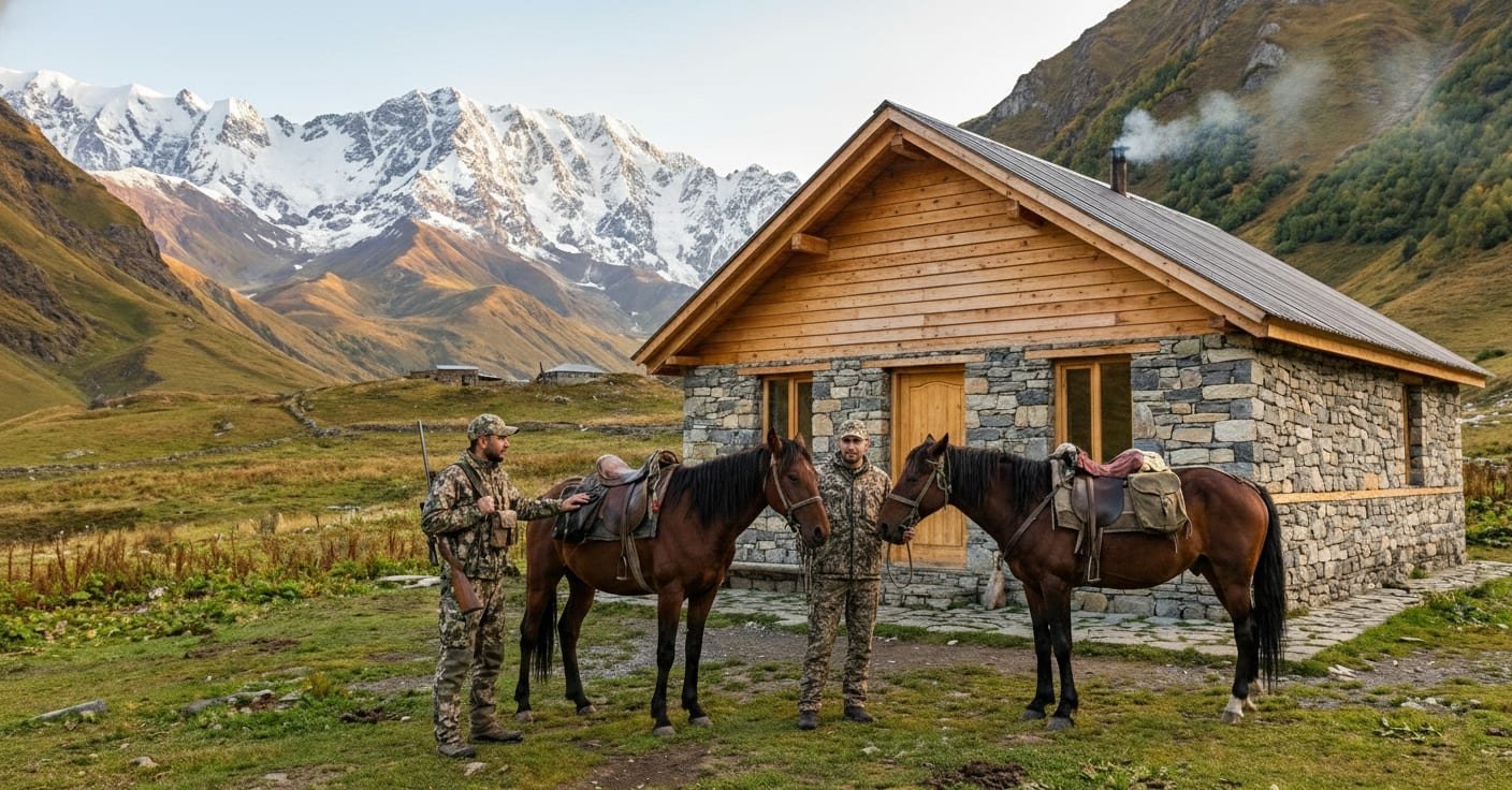 Caballos Karachái en expedición de caza alta montaña Cáucaso — Real Hunt Me