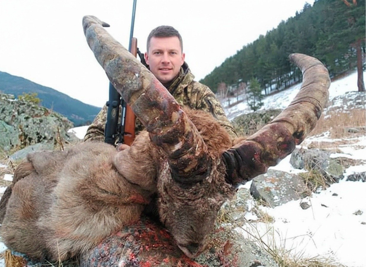 Expedición de caza del Tur de Kubán en las montañas del Cáucaso Occidental — guías locales con caballos Karachái