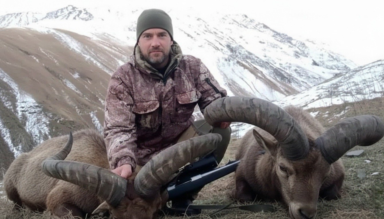 Expedición de caza del Dagestan Tur en las montañas del Cáucaso — guías locales con caballos Karachái